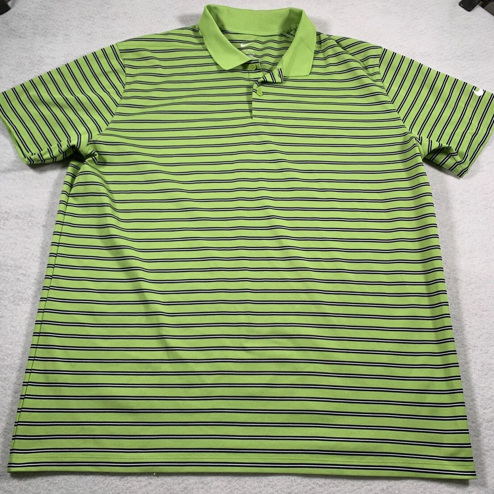 Nike Polo Mens Extra Large Green Blue‎ Striped Drifit Casual